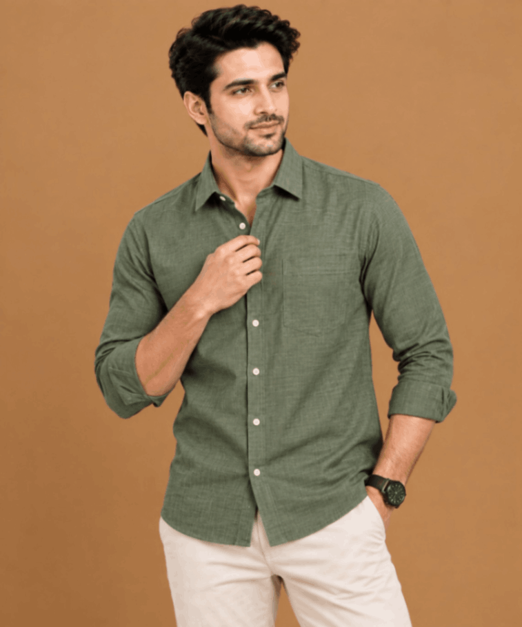 jpeg-optimizer_ChatGPT-Image-Sep-14-2026-12_52_42-PM-1.png Olive Green Textured Casual Shirt - Image 1